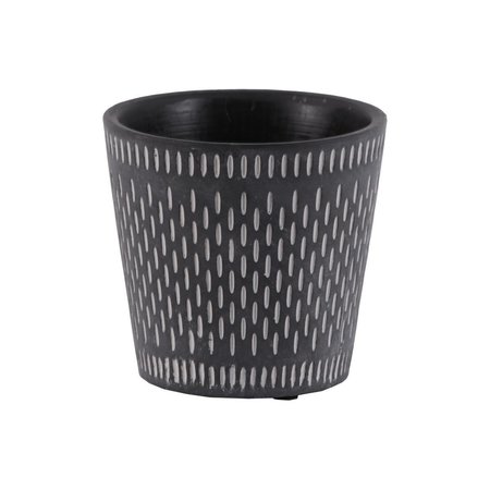 URBAN TRENDS COLLECTION Cement Round Pot with Oblong Design Body  Tapered Bottom Black 51910